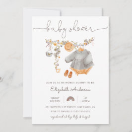 Babyskor för flicka Clothesline Baby Shower Inbjudningar