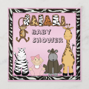 Babyskor för Flicka och Safari-djur Inbjudningar