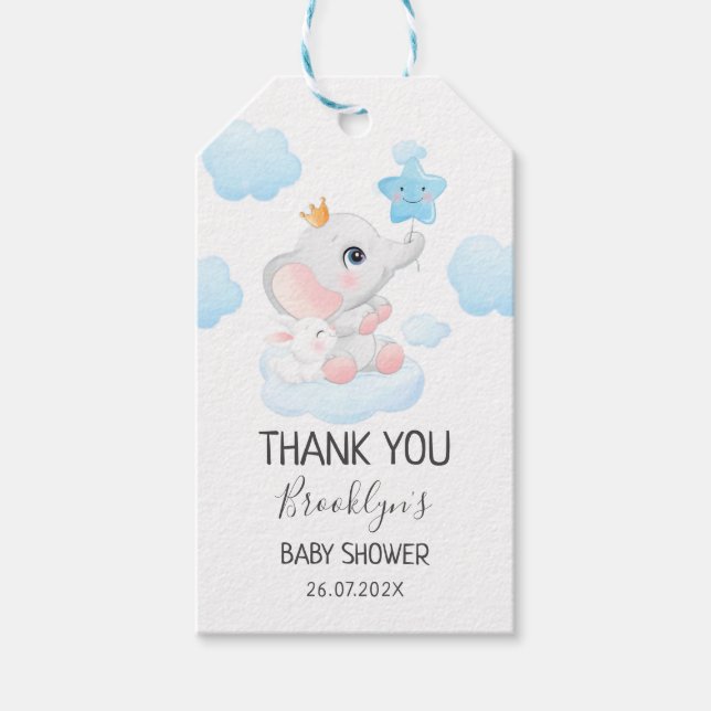 Babyskor för Fly Elephant Blue Balloon Presentetikett (Framsidan)