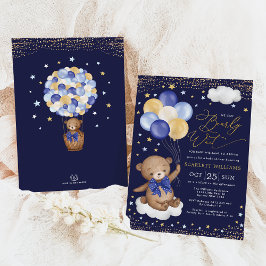 Babyskor för Guld Nalle Balloons Boy Baby Shower Inbjudningar