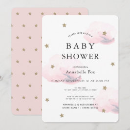 Babyskor för guld Stars & Fluffy Rosa Clouds Inbjudningar