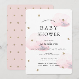 Babyskor för guld Stars & Fluffy Rosa Clouds Inbjudningar