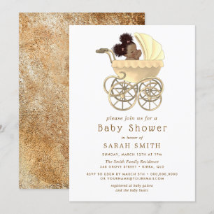 Babyskor för gyllene pram Cute Baby Guld Inbjudningar