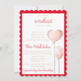 Babyskor för kulspetshjärtballongen i Rosa Heart B Inbjudningar