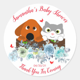Babyskor för kute och Hund och Blåa blommor Runt Klistermärke