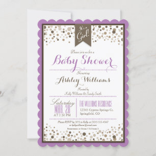 Babyskor för lavender, vitt och tunt konfetti inbjudningar