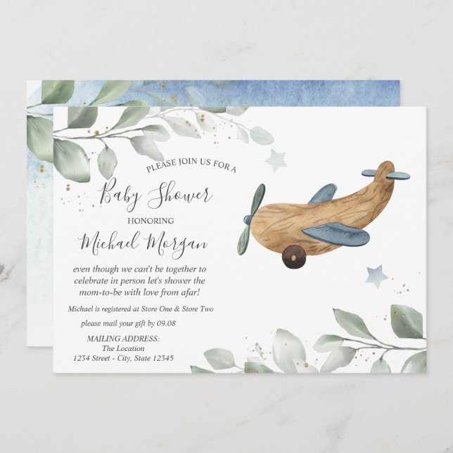 Babyskor för Leksak i flygplanet per post Inbjudningar (Fram/baksida)