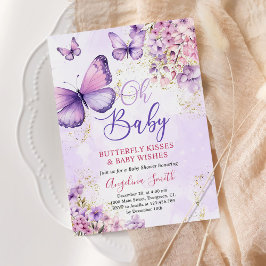 Babyskor för lila och Guld Blommigt  Inbjudningar
