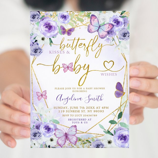 Babyskor för lila och Guld Blommigt  Inbjudningar (Skapare uppladdad)