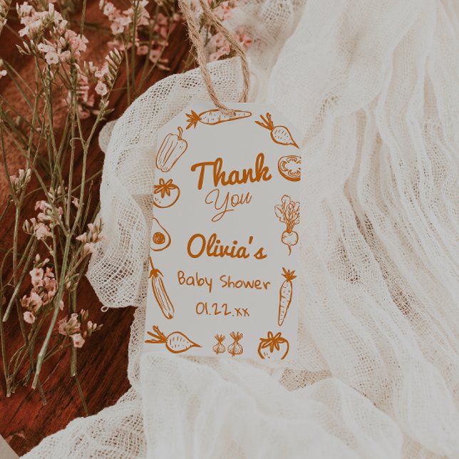 Babyskor för lokalt odlade grönsaker i hand plocka presentetikett (Skapare uppladdad)