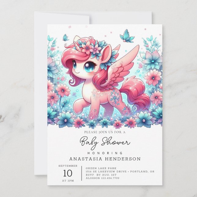 Babyskor för Lycklig Cute Unicorn Inbjudningar (Framsida)