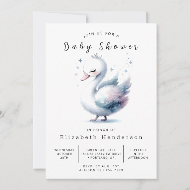 Babyskor för Lycklig Digital Svan Inbjudningar (Framsida)