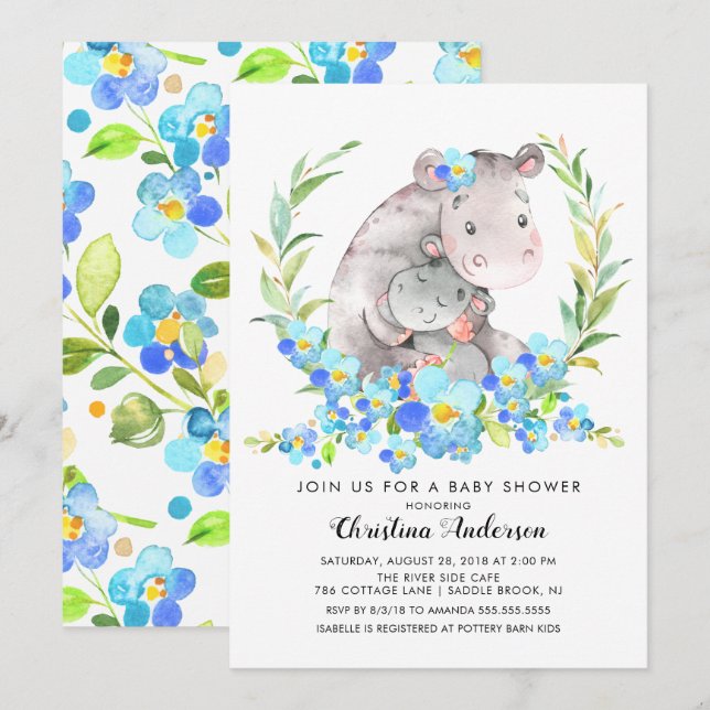Babyskor för mamma & Baby i Hippo Inbjudningar (Fram/baksida)