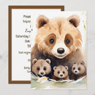 Babyskor för mamma Bear och Unge Triplet Inbjudningar