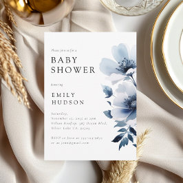 Babyskor för marin blå Blommigt Inbjudningar