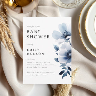 Babyskor för marin blå Blommigt Inbjudningar