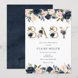 Babyskor för marin och Blommigt Inbjudningar