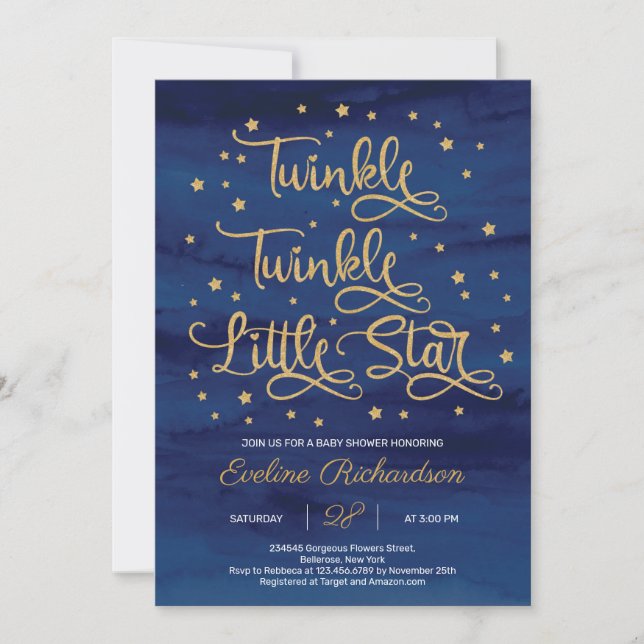 Babyskor för marinskning med liten skugga, Twinkle Inbjudningar (Framsida)