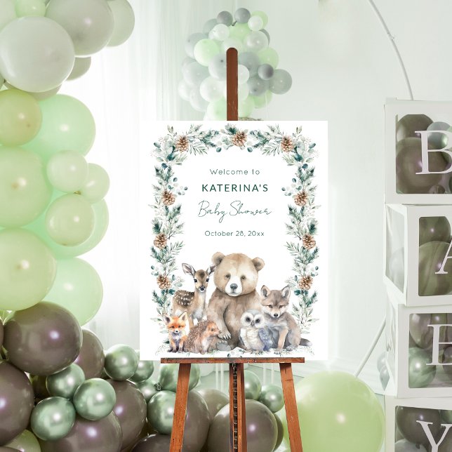 Babyskor för matlagningsdjur för matlagningsdjur poster (Glue this 11x14 inch baby shower welcome sign to foam board for a rustic, woodland animal party.)