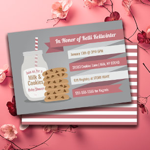 Babyskor för mjölk och kookies - Rosa stripe Party Inbjudningar