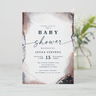 Babyskor för modern Abstrakt Navy & Ro Guld Inbjudningar