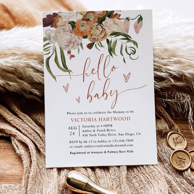 Babyskor för modern Boho Fall Blommigts Inbjudningar (Skapare uppladdad)