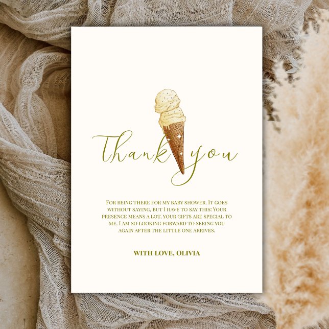 Babyskor för modern Elegant Scoop Ice Cream Tack Kort (Modern Elegant Scoop Ice Cream Baby Shower Thank You Card)