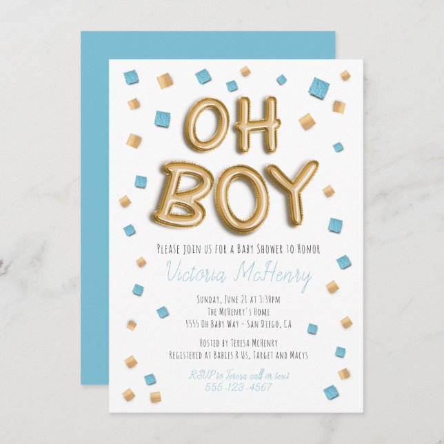 Babyskor för modern guldfärgad pratbubbla inbjudningar (Fram/baksida)