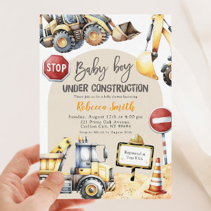Babyskor för Modern Gult Construction Boy Inbjudningar