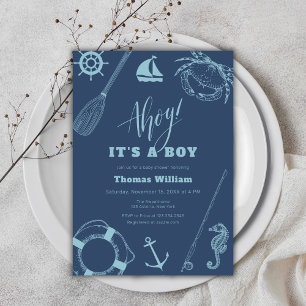 Babyskor för modern Nautical FishBoy Inbjudningar