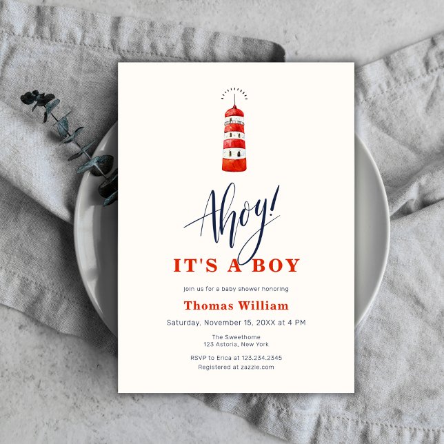 Babyskor för modern Nautisk fyr Inbjudningar (Modern Nautical Lighthouse Baby Shower Invitation)