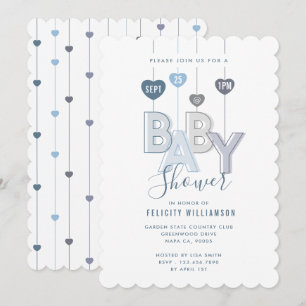 Babyskor för modern String Blue Baby Brev Hearts Inbjudningar
