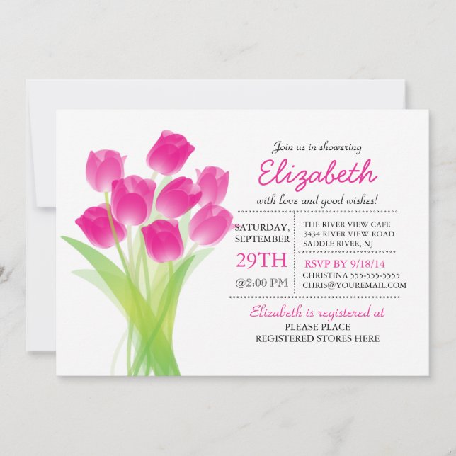 Babyskor för modern typografisk Rosa Tulip Inbjudningar (Framsida)