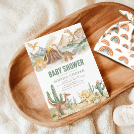 Babyskor för modern vattenfärgsinosaur inbjudningar