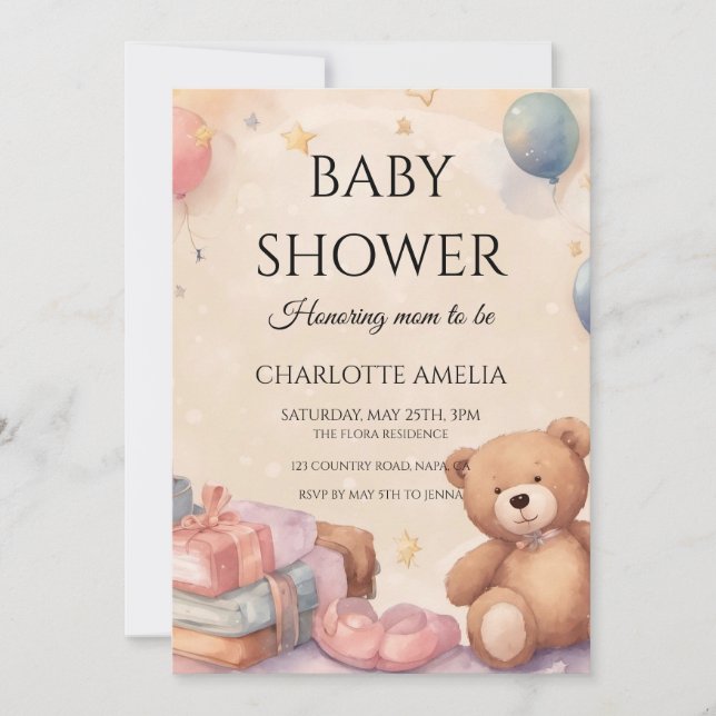 Babyskor för Nalle av ljus Inbjudningar (Framsida)