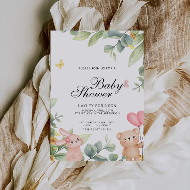 Babyskor för Nalle av ljus Inbjudningar (Cute Teddy Bear Baby Shower Invitation)