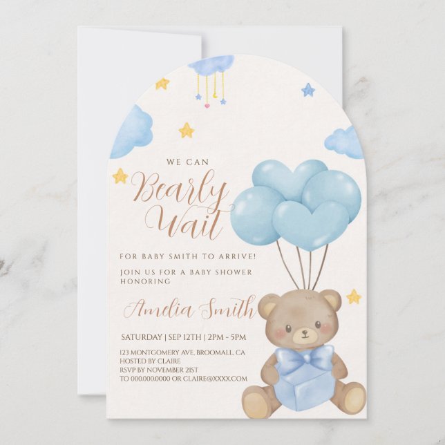Babyskor för nalle Blue Tan Bubblare Inbjudningar (Framsida)