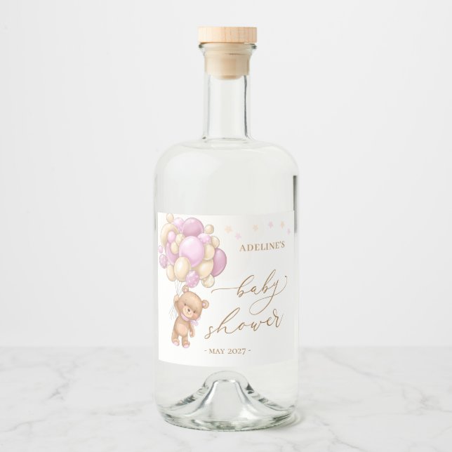 Babyskor för nalle Rosa Bubblor Spritflaskor Etikett (Framsida)