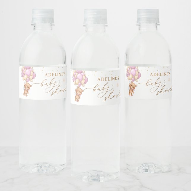 Babyskor för nalle Rosa Bubblor Vattenflaska Etikett (Flaskor)