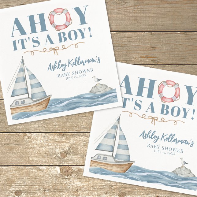 Babyskor för Nautisk oceanen Pappersservett (Nautical Ocean Boy Baby Shower Napkins)