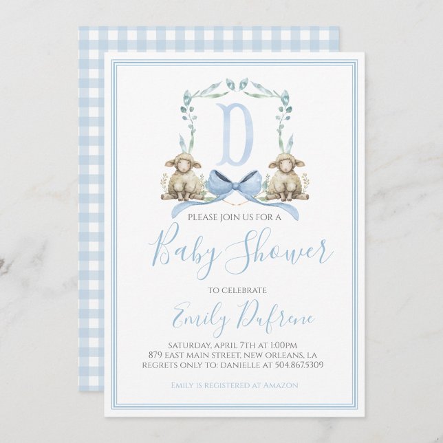 Babyskor för Preppy Southern Blue Boy Lamb Inbjudningar (Skapare uppladdad)
