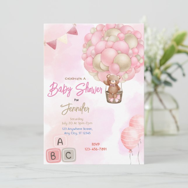 Babyskor för rosa ballonger inbjudningar (Stående Fram)