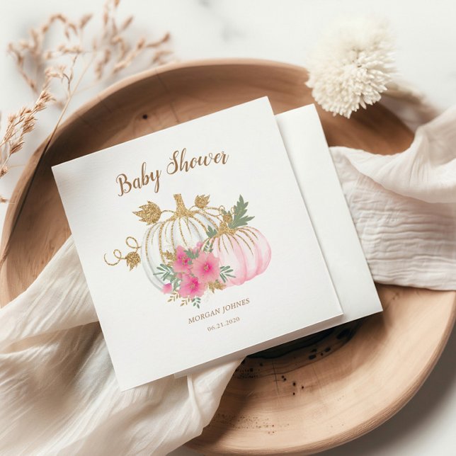 Babyskor för rosa och Guld Pumpkin-Blommigt Pappersservett (Skapare uppladdad)