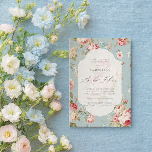 Babyskor för Shabby chic blommigt Inbjudningar