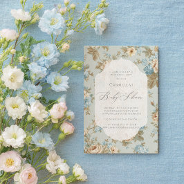 Babyskor för Shabby chic blommigt Inbjudningar