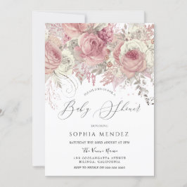 Babyskor för silver och  Blommigt Flickor Inbjudningar