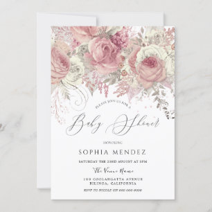 Babyskor för silver och Blommigt Flickor Inbjudningar