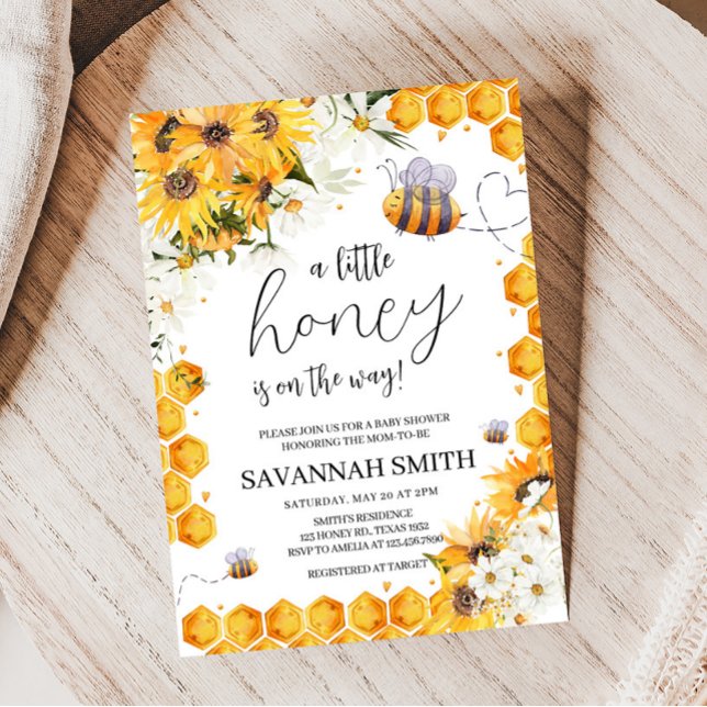 Babyskor för solrosbin inbjudningar (Honey Bee Gender Neutral Baby Shower Invitation)