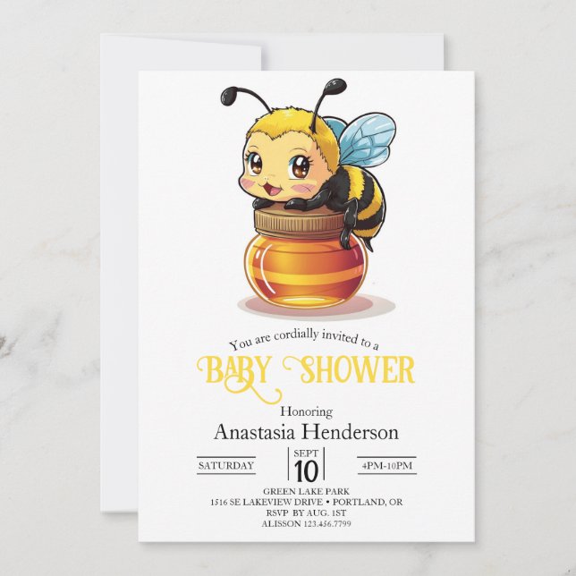Babyskor för spädbarn i Cute Honung Bee Inbjudningar (Framsida)