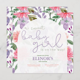 Babyskor för Sweet Flicka Lila & Rosa Blommigt Inbjudningar